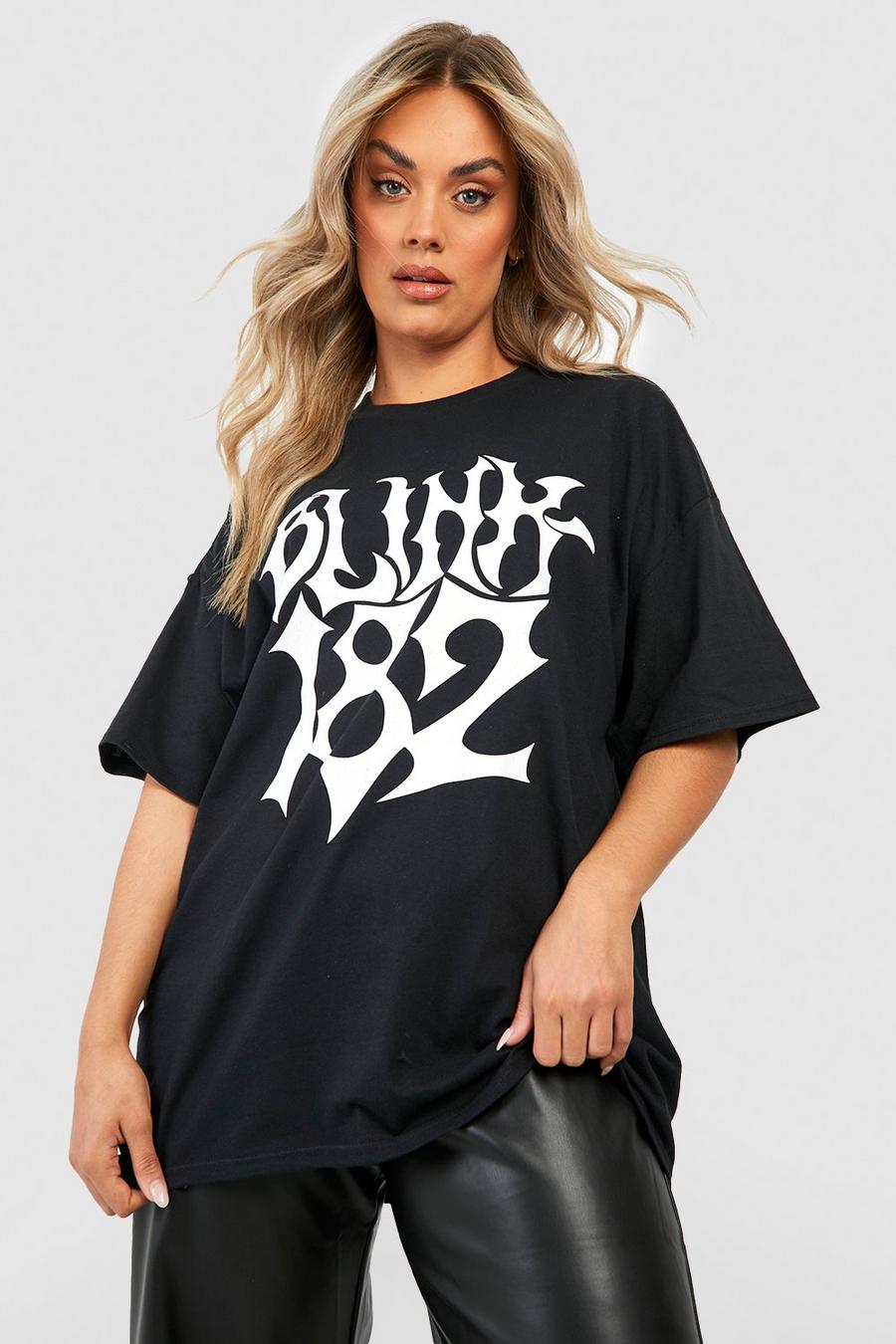 Plus Oversize T-Shirt mit lizenziertem Blink 182 Print, Black image number 1