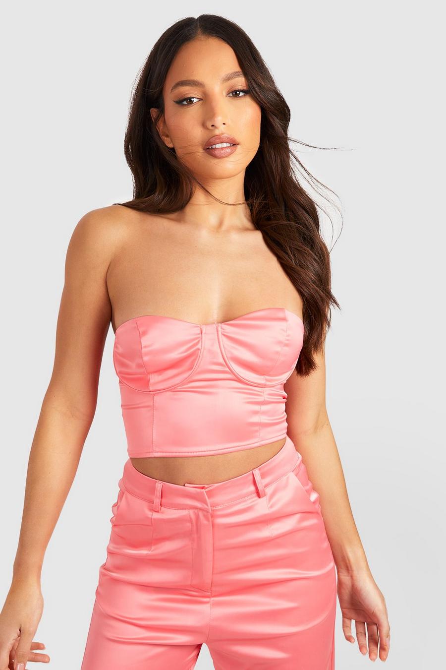 Coral Tall Premium Hammered Satin Cropped Corset Top