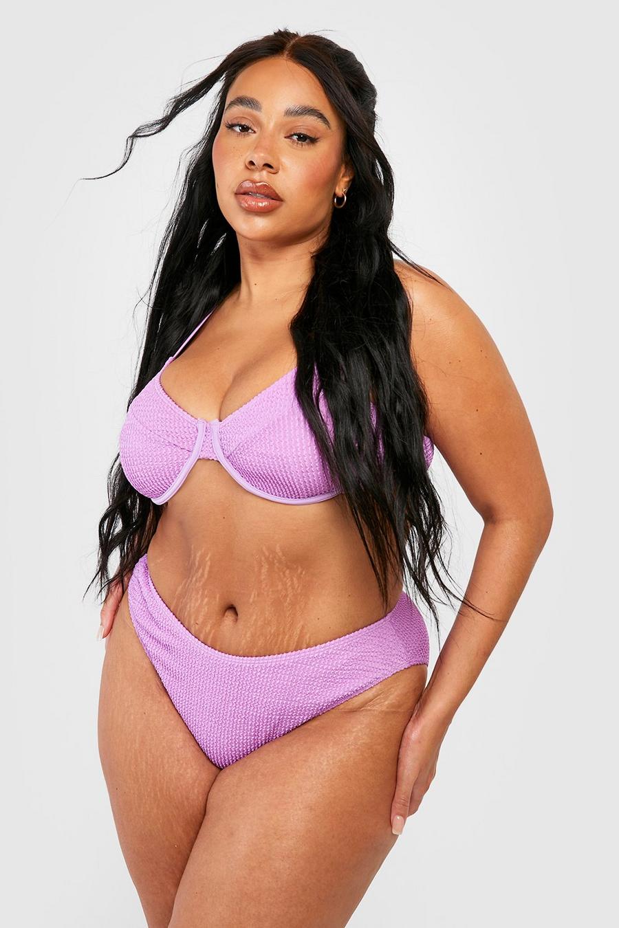 Bikini Plus Size effetto goffrato con ferretto, Purple