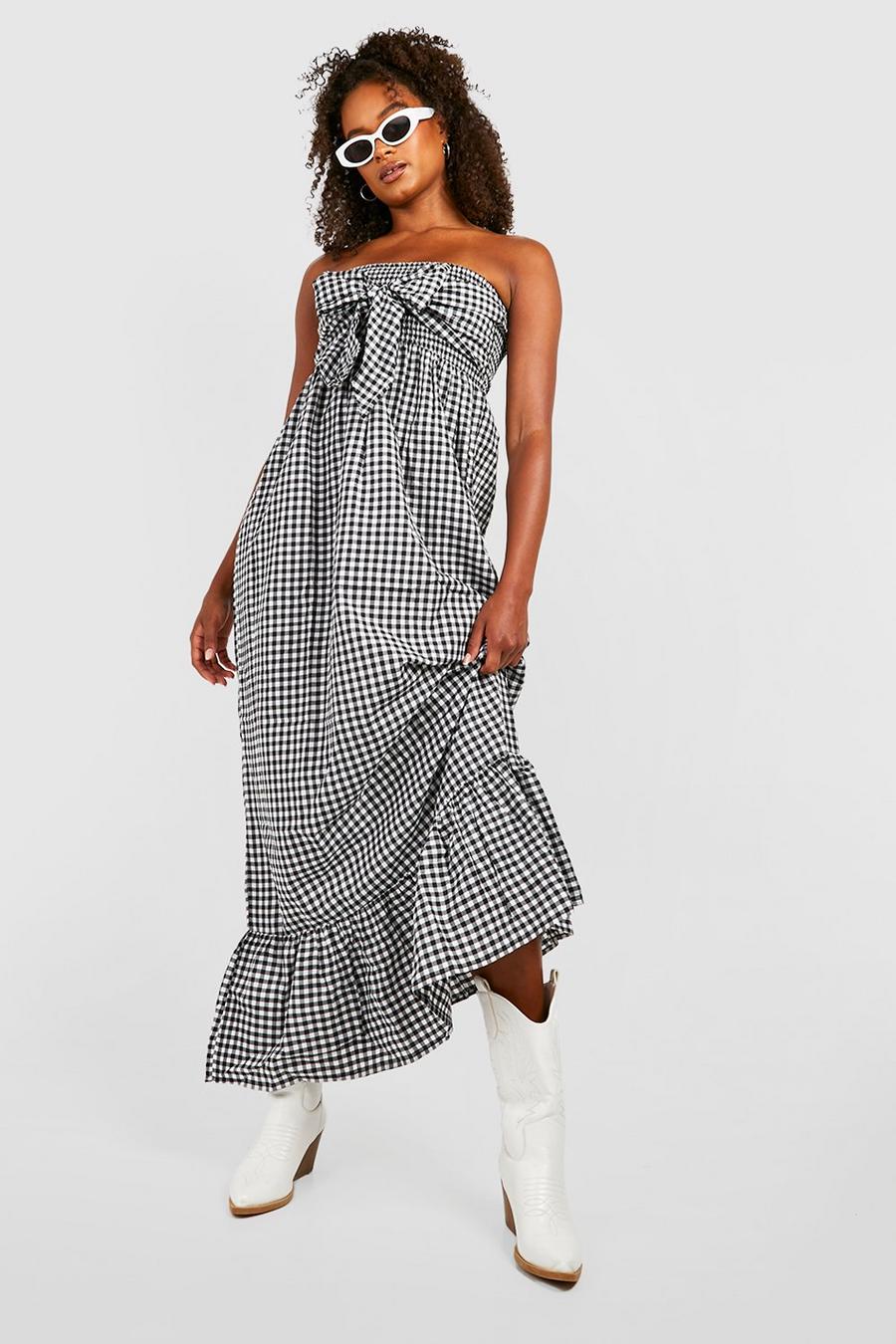 Black Tall Gingham Tie Front Maxi Dress