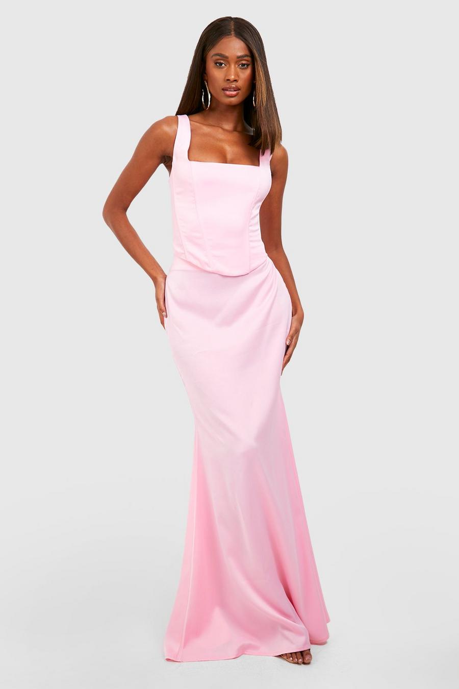 Baby pink Occasion Satin Fluid Maxi Skirt