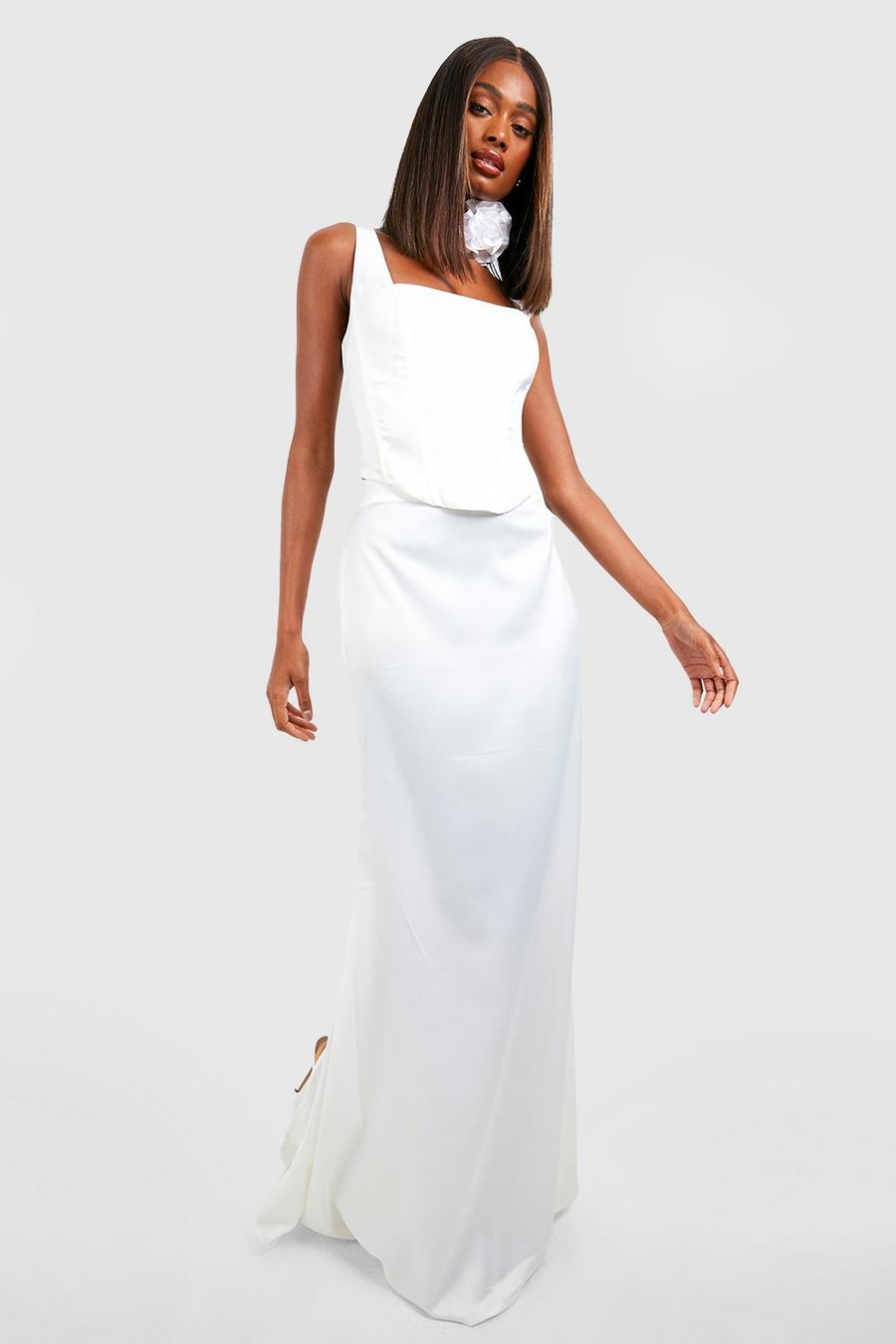 Ivory white Occasion Satin Fluid Maxi Skirt