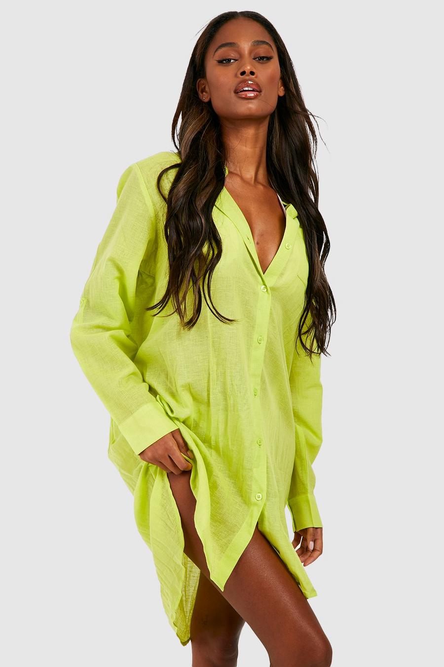 Lime Linen Look Longline Beach Shirt