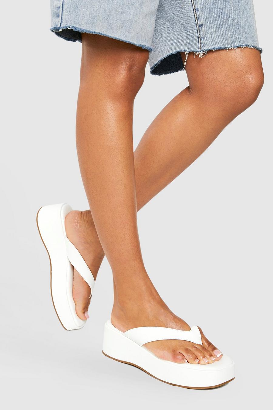 White Toe Post Chunky Flatform Sandals image number 1