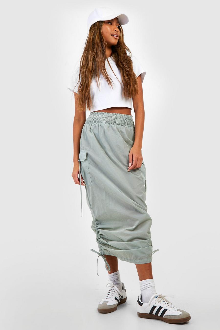 Sage Shirred Parachute Ruched Midaxi Skirt