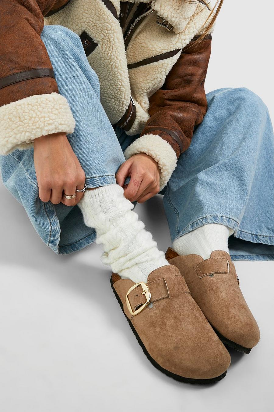 Taupe Oversized Buckle Clogs image number 1