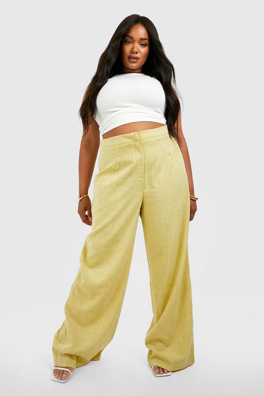 Grande taille - Pantalon ample en lin, Chartreuse
