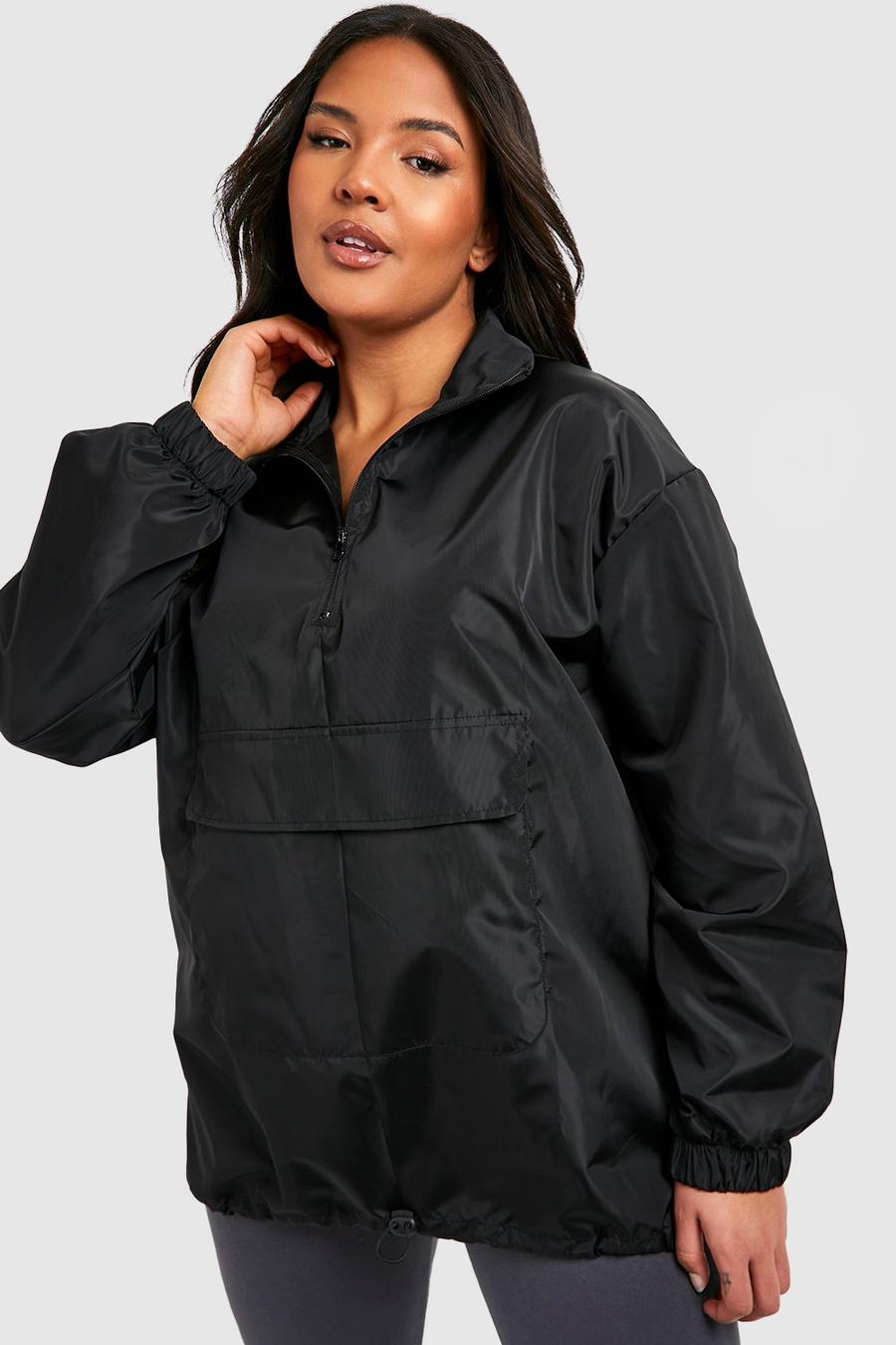 Black Plus Half Zip Hooded Shell Jacket