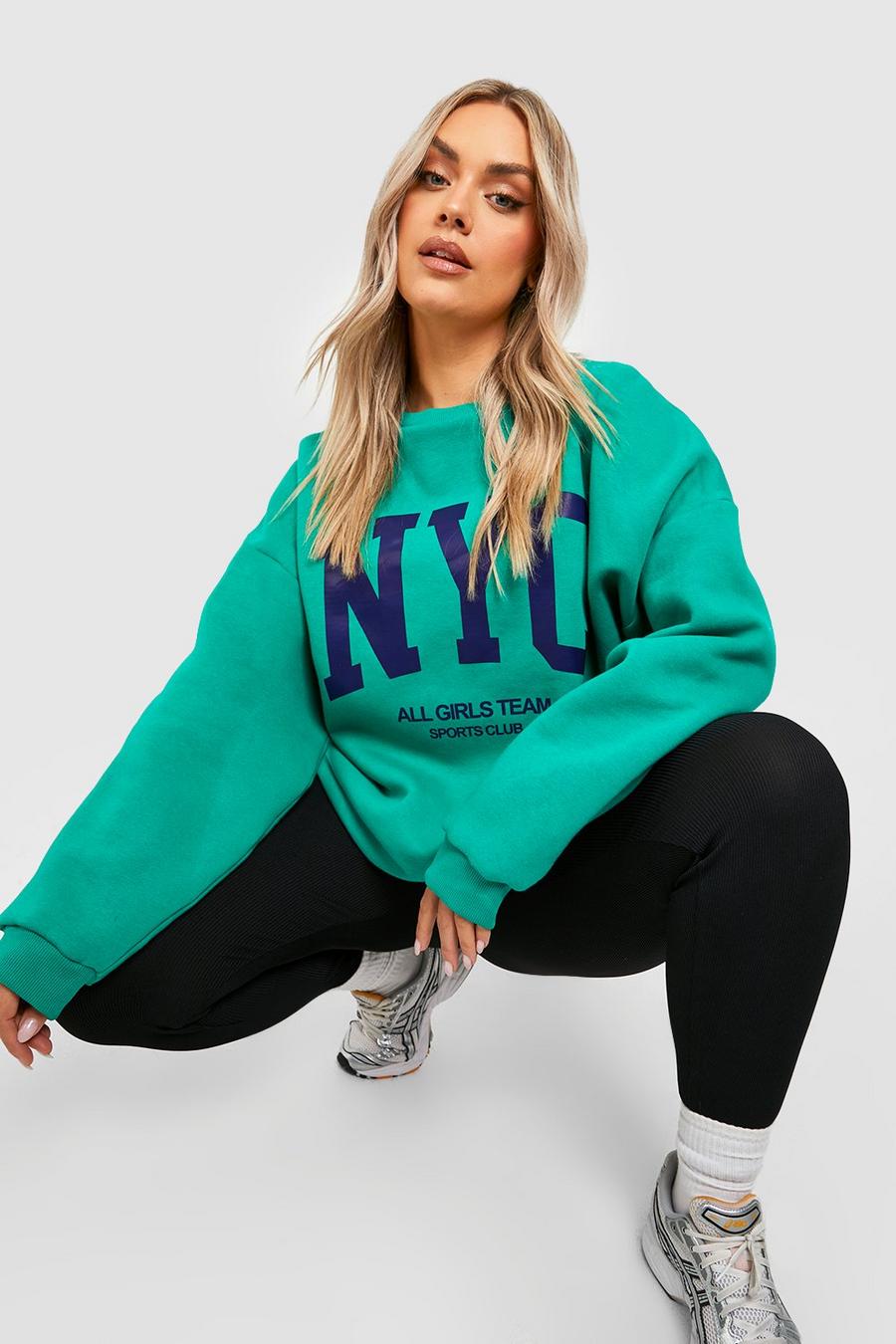 Grande taille - Sweat oversize universitaire N.Y.C, Green