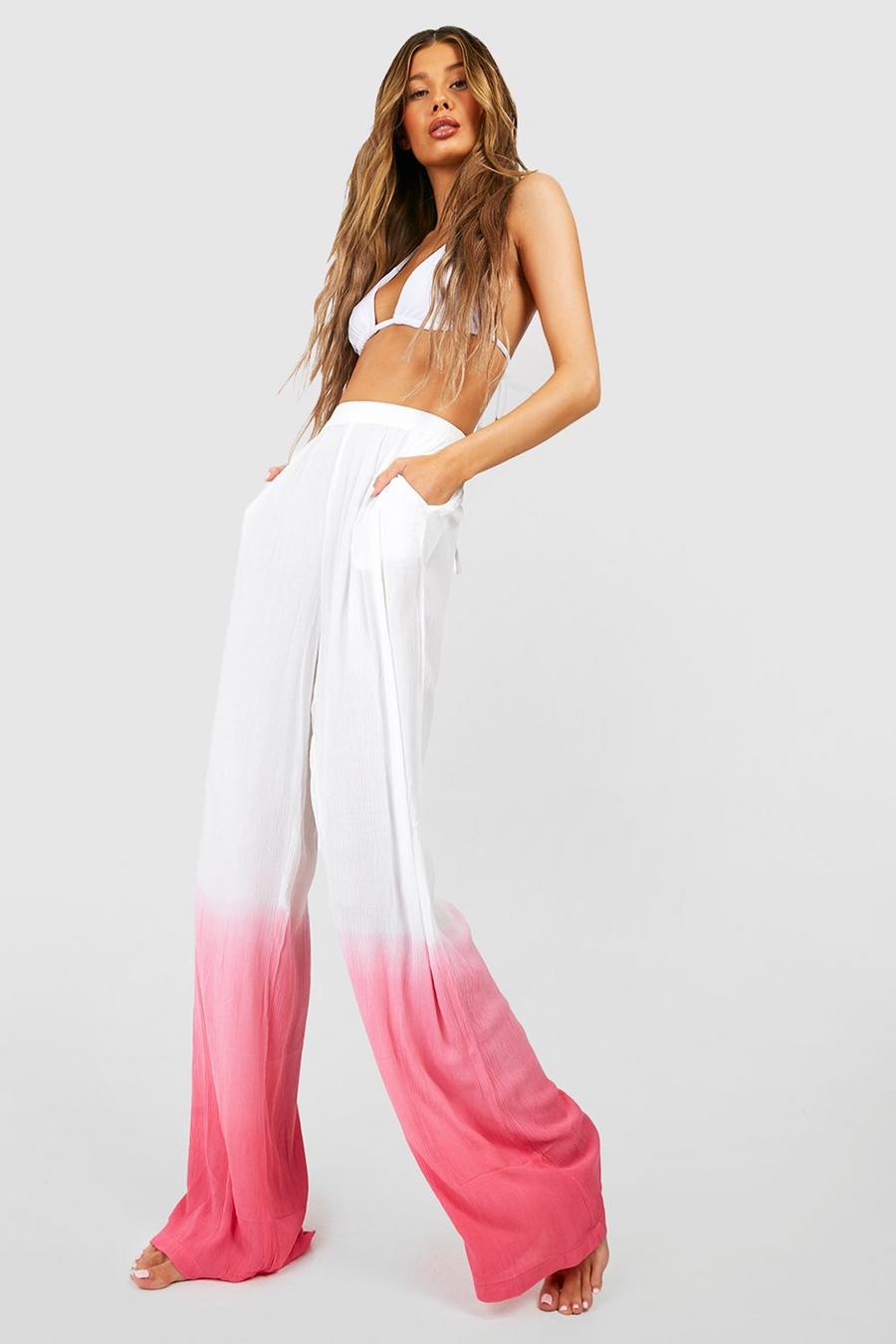 Pink Crinkle Ombre Wide Leg Beach Trousers
