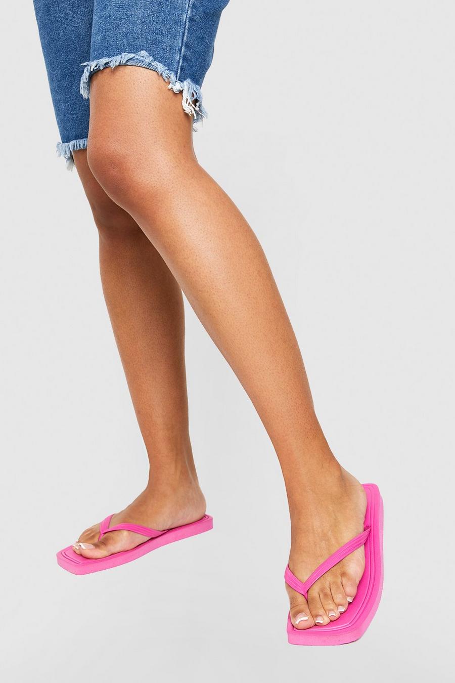 Hot pink Square Toe Flip Flops 