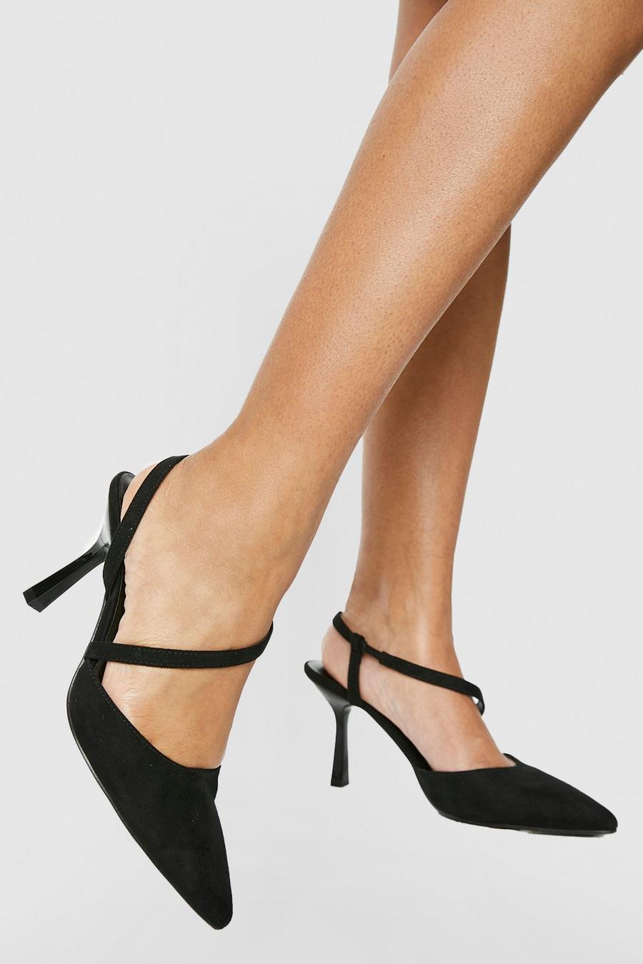 Black Asymmetric Strap Detail Court Shoes