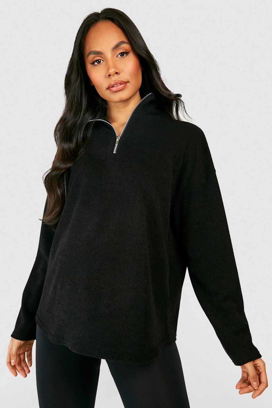Black Maternity Soft Knit Half Zip Sweater image number 1