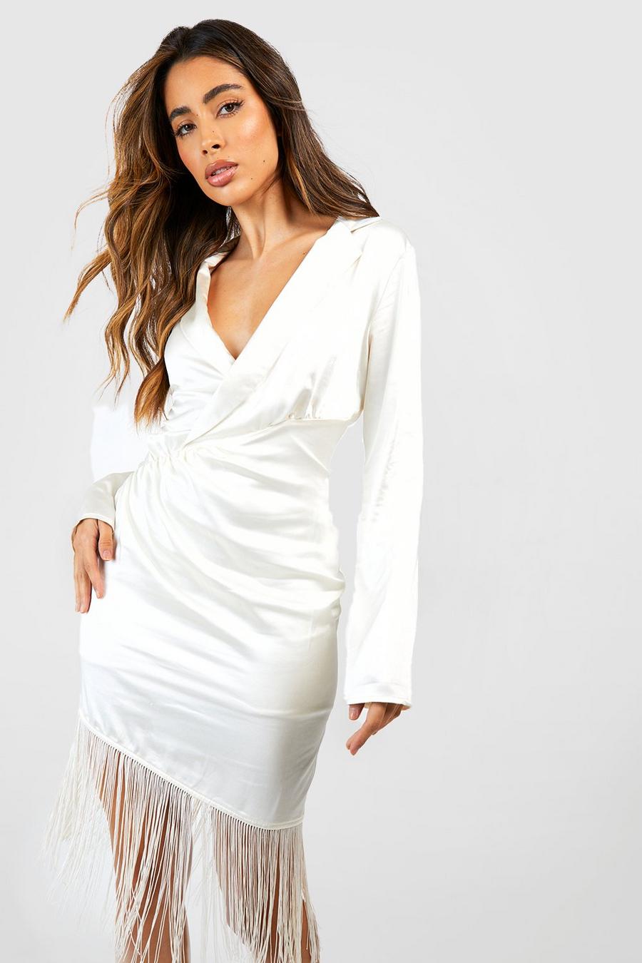 Champagne Satin Tassel Wrap Mini Dress