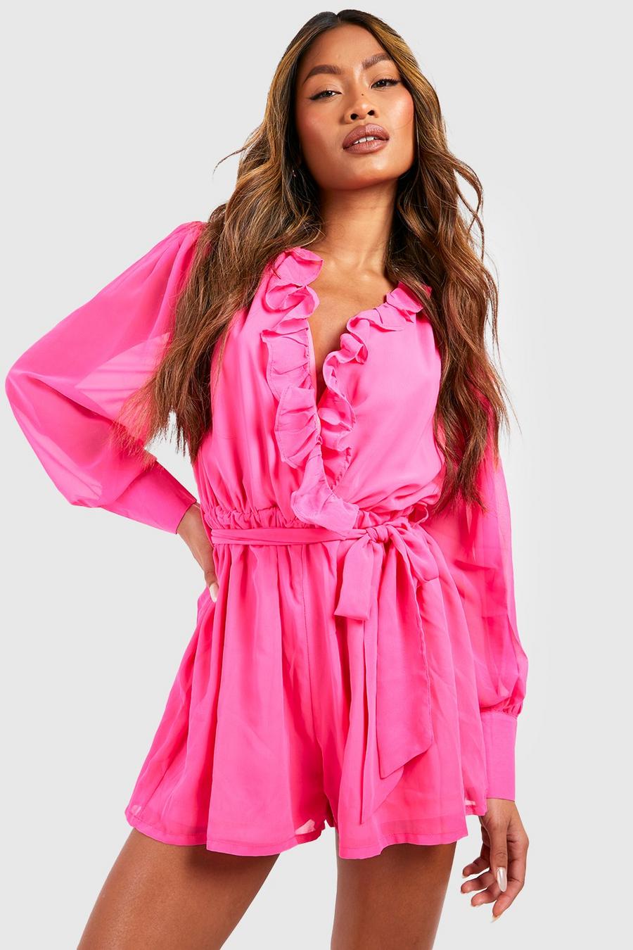 Pink Frill Detail Belted Playsuit