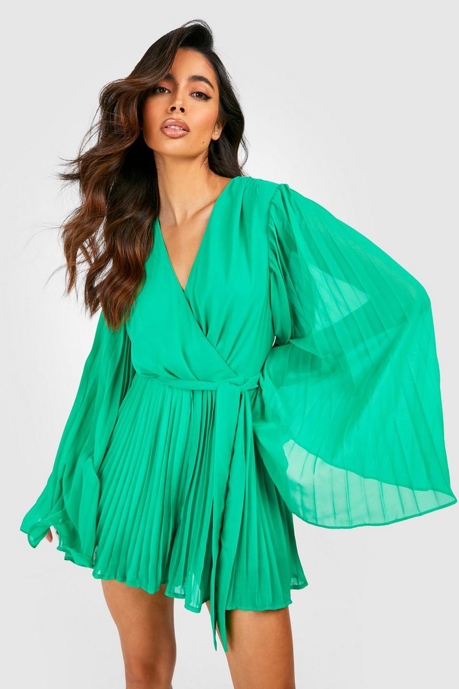 Green Pleated Chiffon Wrap Playsuit image number 1