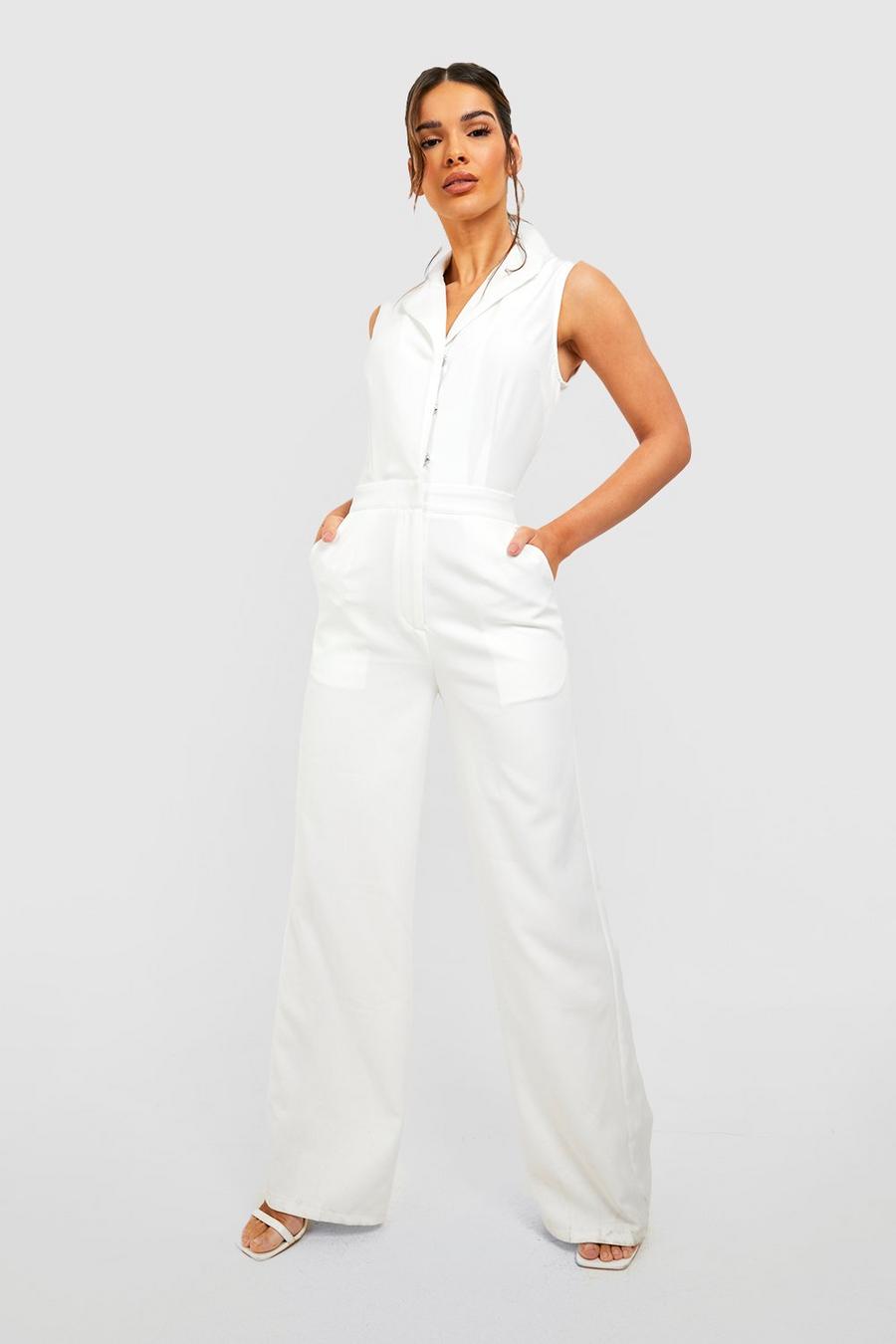 Ivory Collared Wide Leg Jumpsuit image number 1