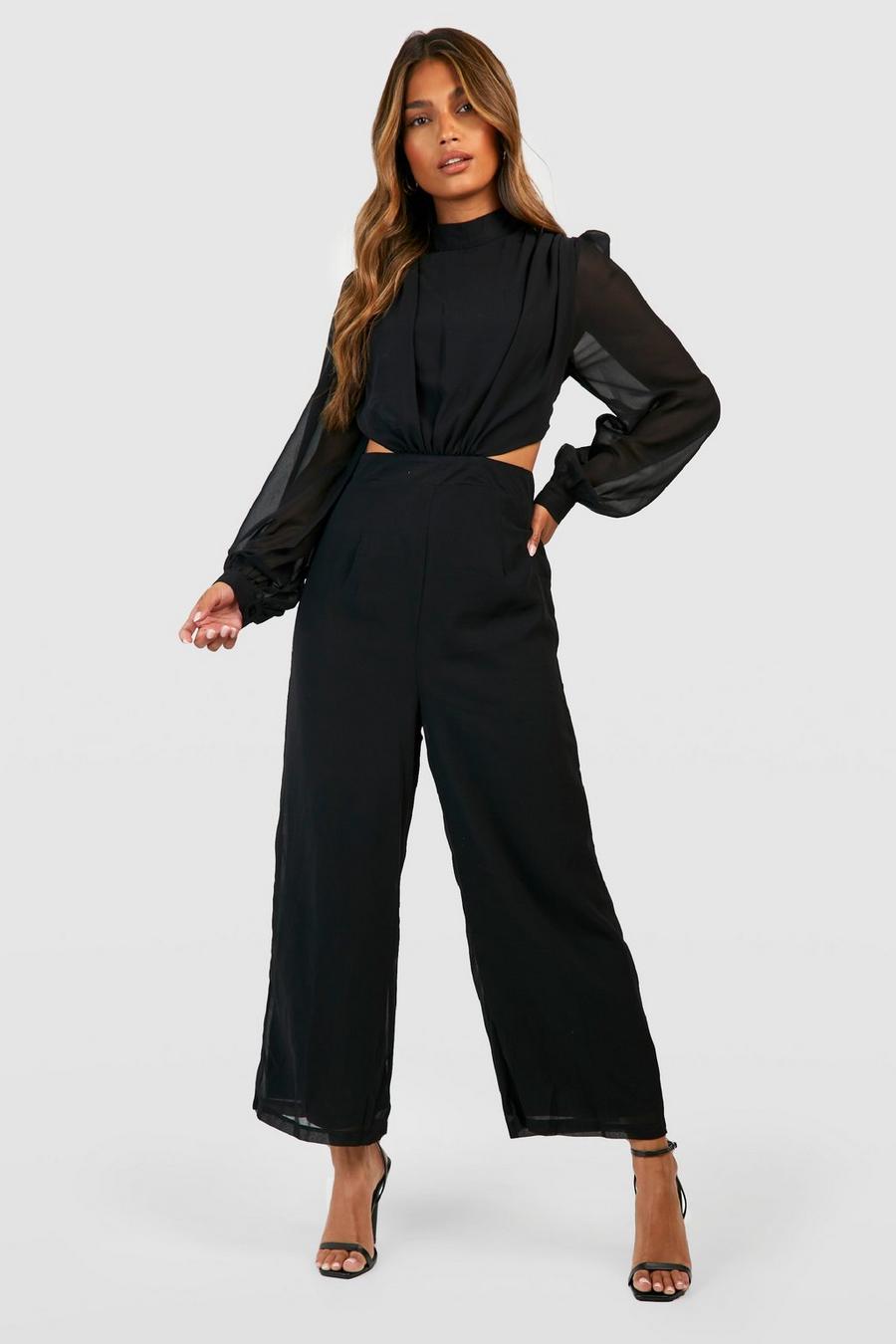 Black Jumpsuit i chiffong med cut-out