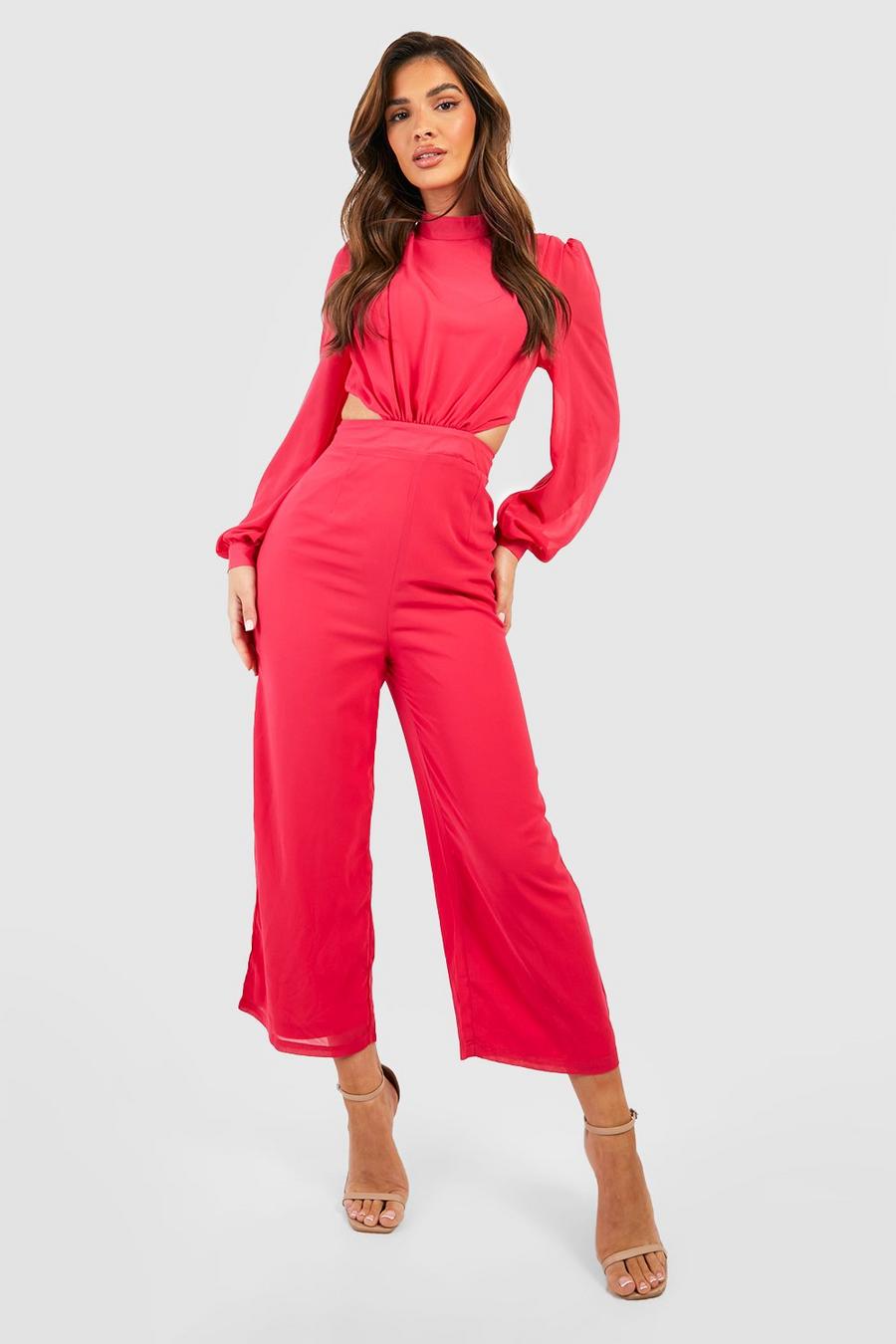 Pink Chiffon Cut Out Detail Culotte Jumpsuit