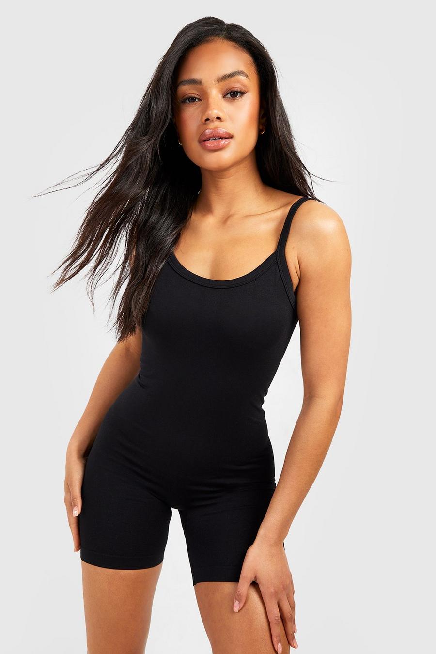 Black Strappy Seamless Unitard Sculpt Playsuit image number 1