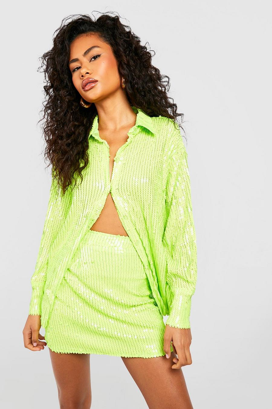 Lime Neon Sequin Mini Skirt image number 1