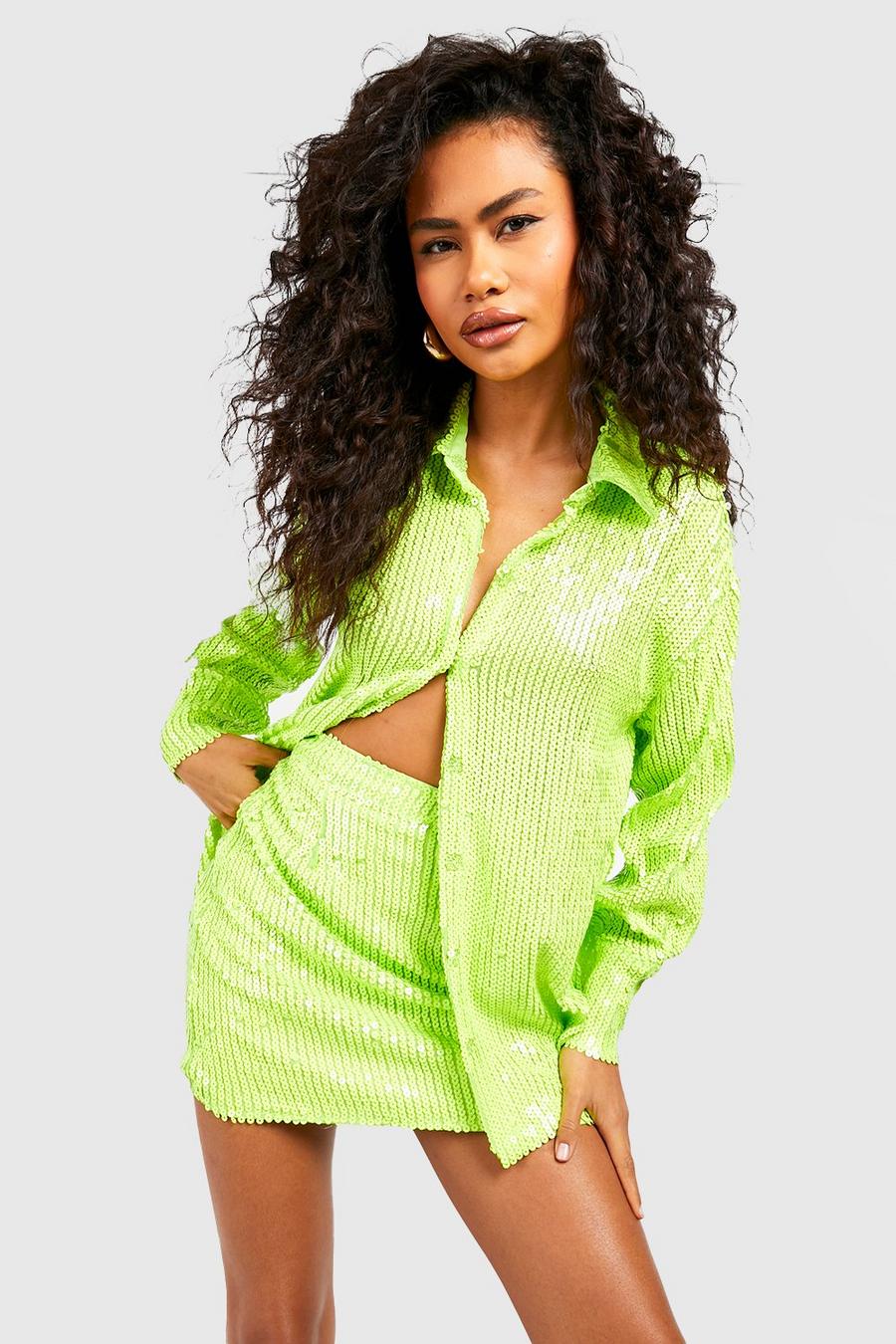 Lime Neon Sequin Relaxed Fit Shirt