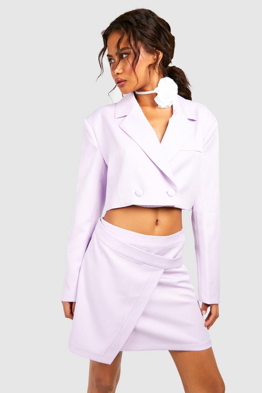 Lilac Asymmetric Waist Tailored Mini Skirt 