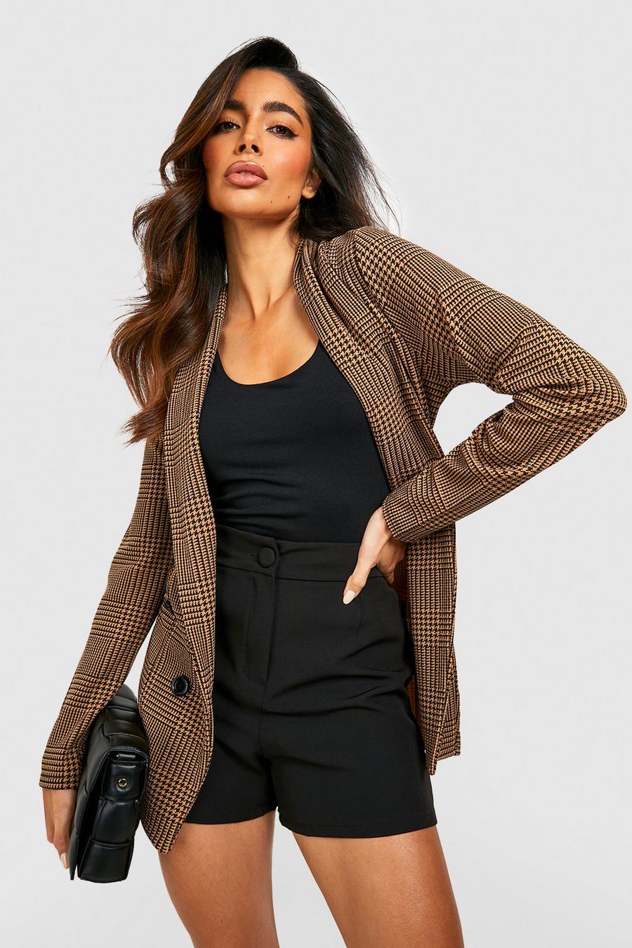 Camel Basic Jersey Dogtooth Relaxed Fit Blazer image number 1
