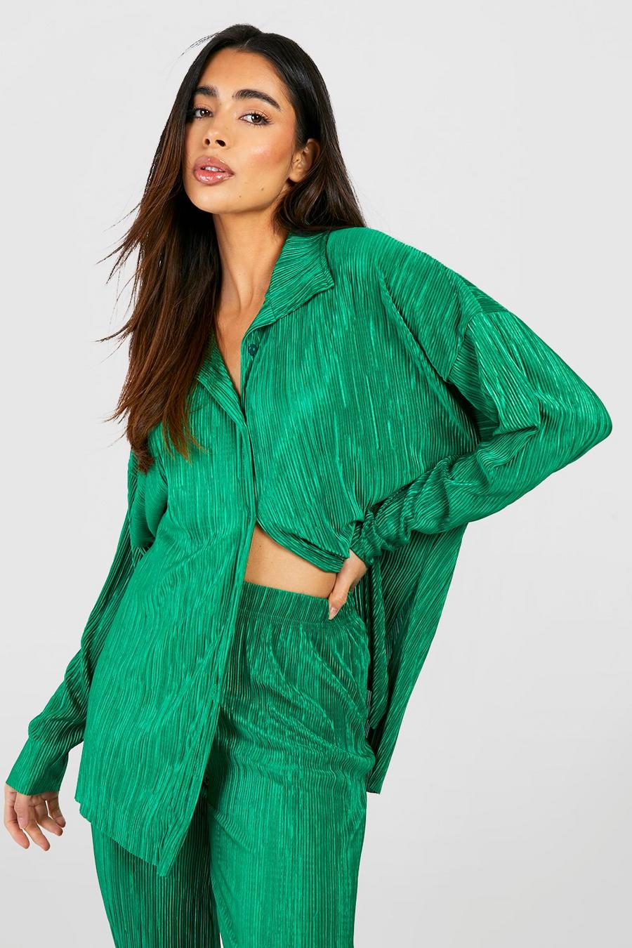 Bright green Oversized Baggy Plisse Shirt