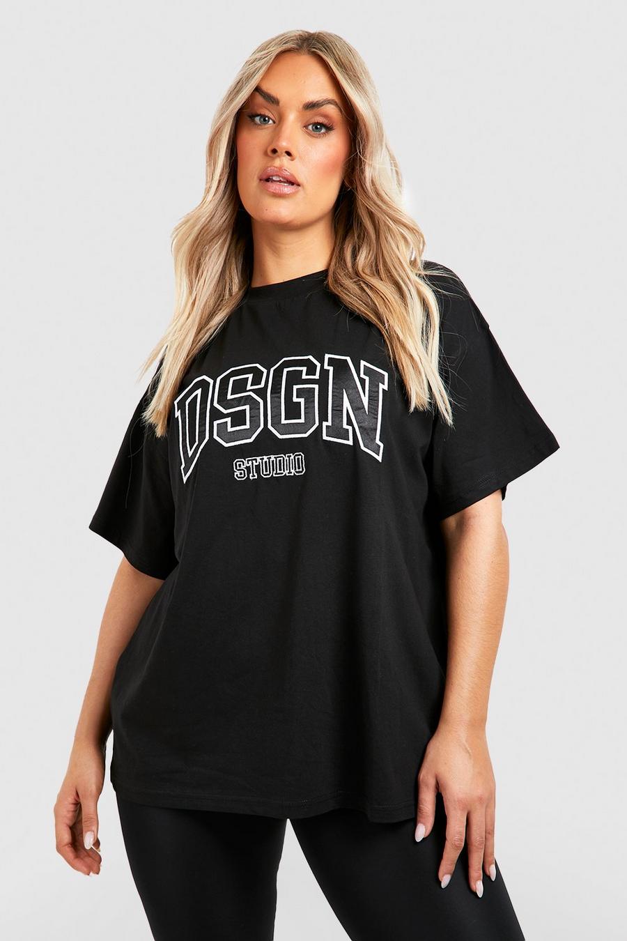 Plus Oversize T-Shirt mit Dsgn Studio Applikation, Black