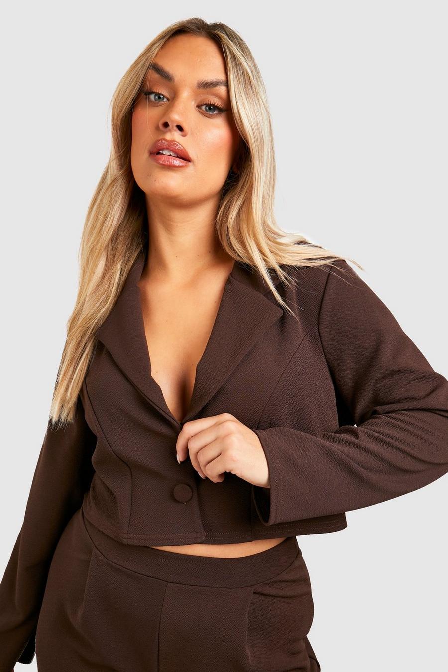 Chocolate brown Plus Basic Jersey Cropped Fit Blazer 