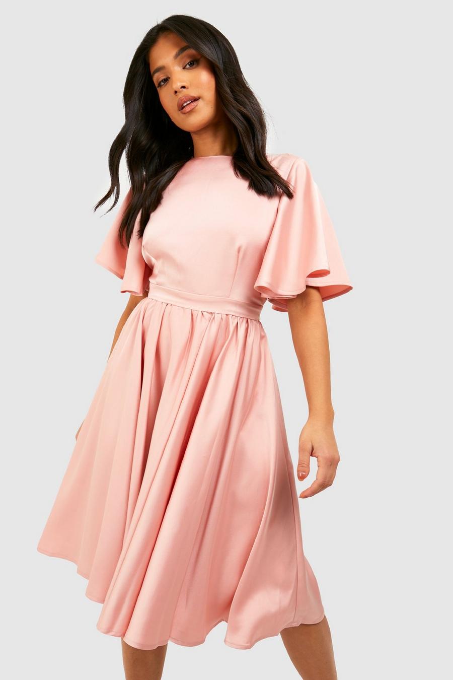 Blush Petite Premium Satin Angel Sleeve Midi Dress image number 1