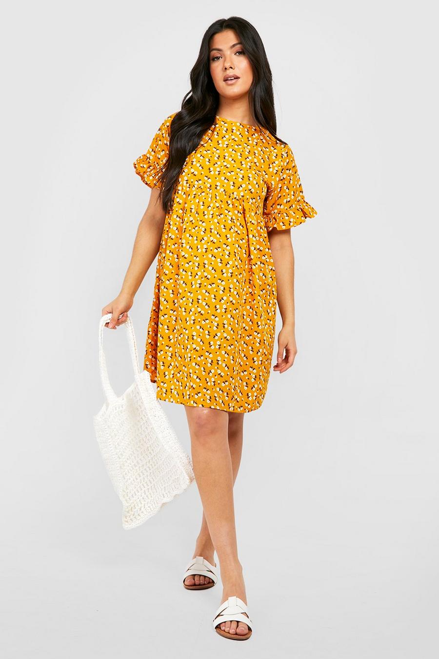 Mustard Mammakläder Blommig smockklänning med volangärm