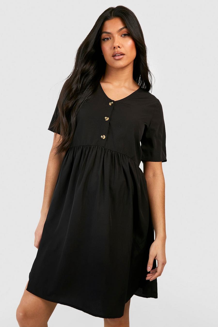Umstandsmode Smok-Kleid mit Knopfleiste, Black