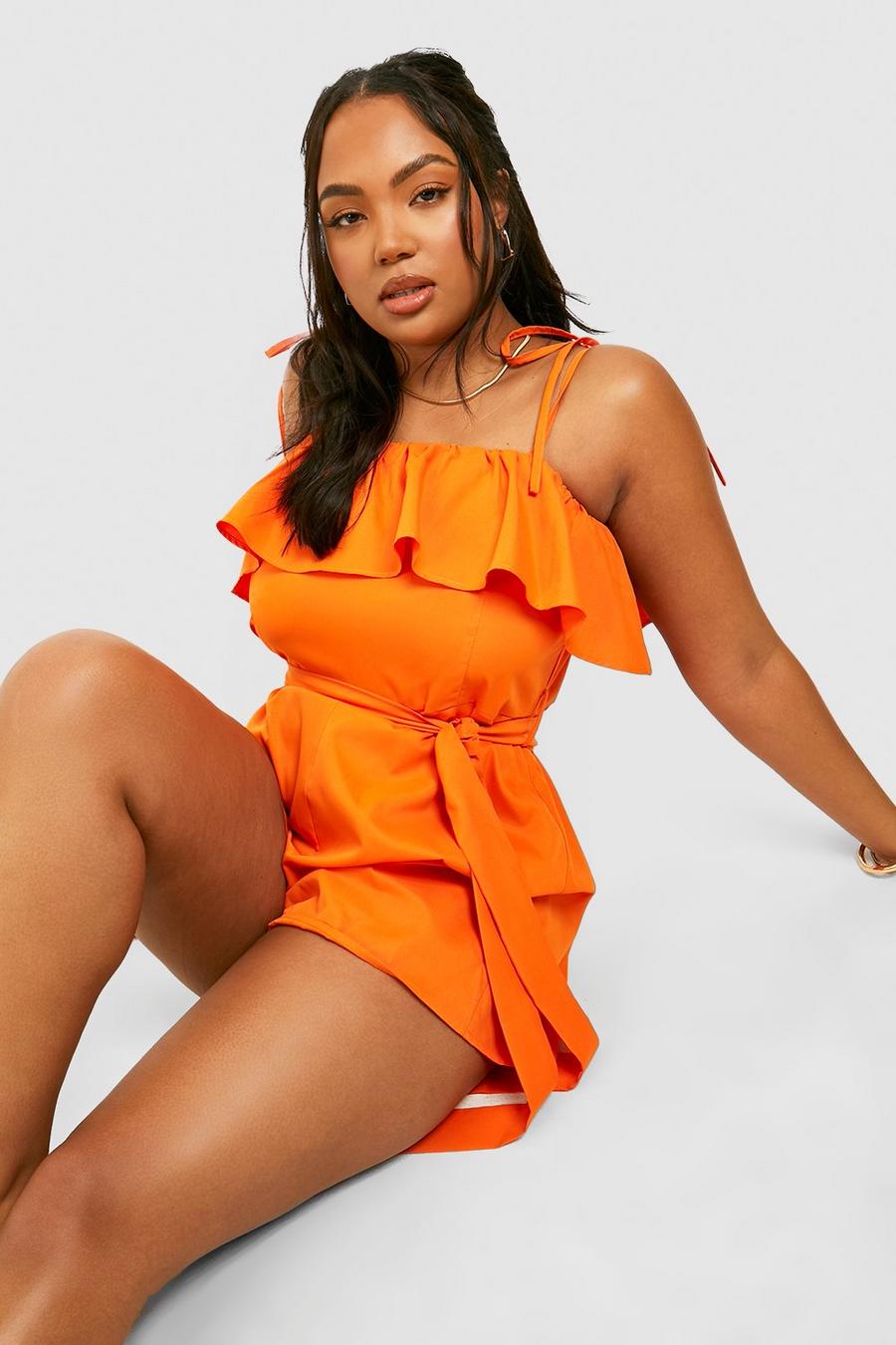 Orange Plus Woven Belted Frill Playsuit 