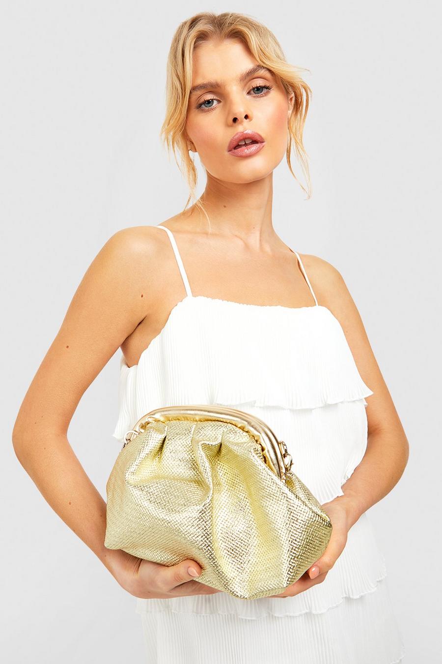 Gold Slouchy Woven Look Clutch Bag