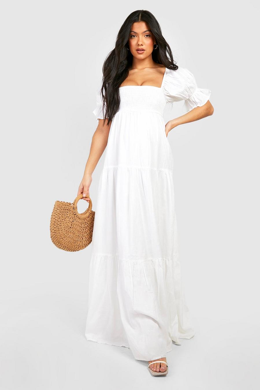 Ivory Maternity Linen Shirred Tiered Midaxi Dress
