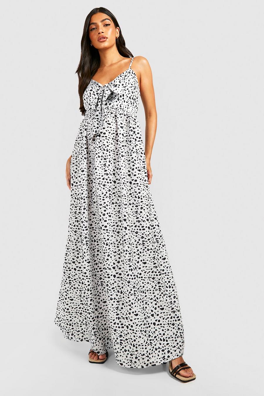 White Maternity Spot Strappy Maxi Dress