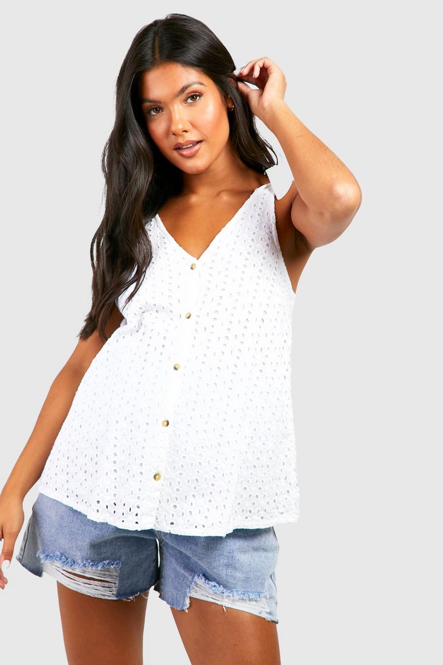 White Maternity Broderie Tie Tank Top