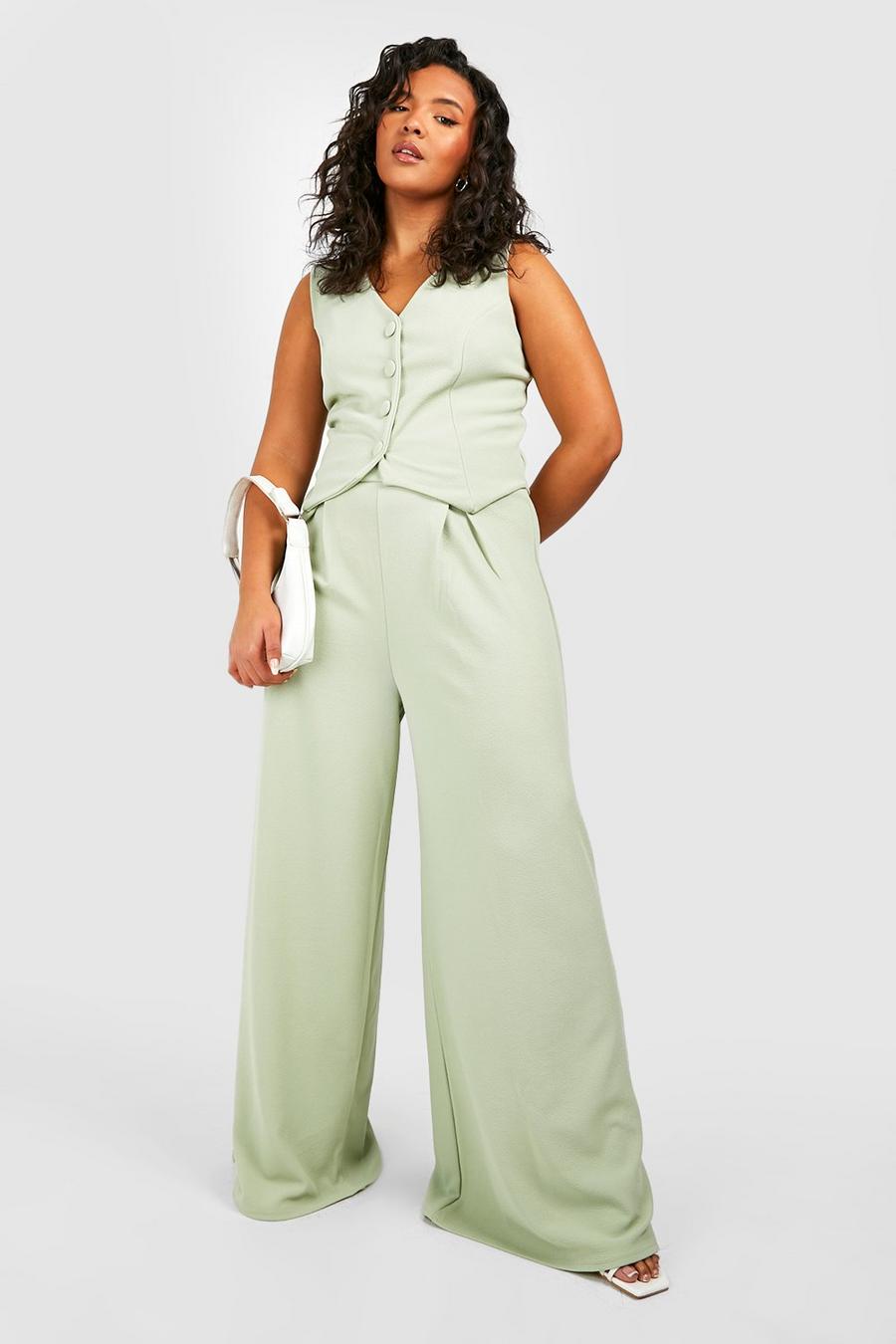 Sage Plus Basic Jersey Tailored Wide Leg Trousers