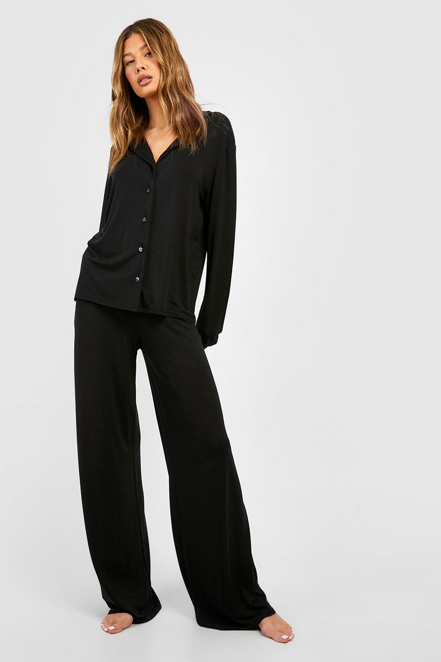 Jersey Pyjama-Hose mit weitem Bein, Black image number 1