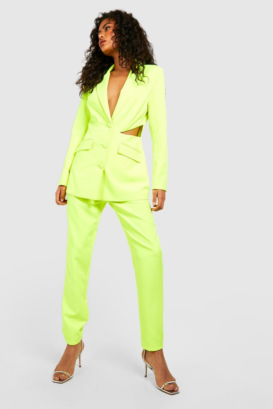 Neon-yellow Neon Slim Fit Tailored Trousers  image number 1