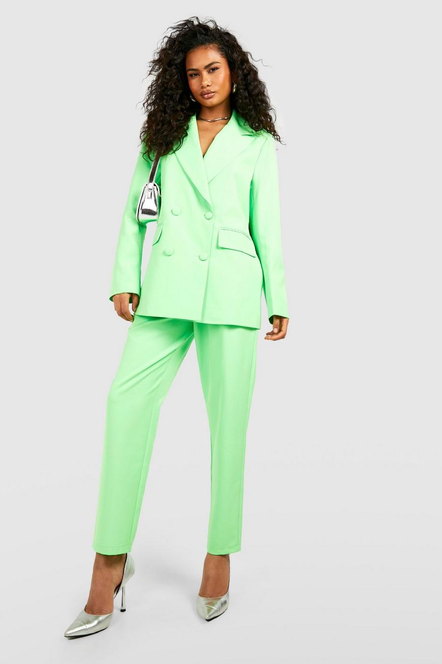 Pantalón entallado recto tobillero color fosforito, Neon-green image number 1