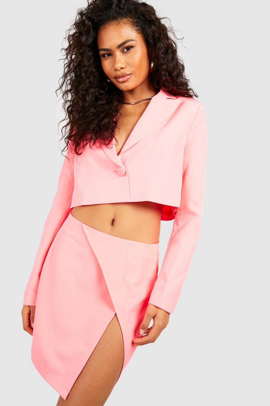 Neon-pink Neon Thigh Split Mini Skirt