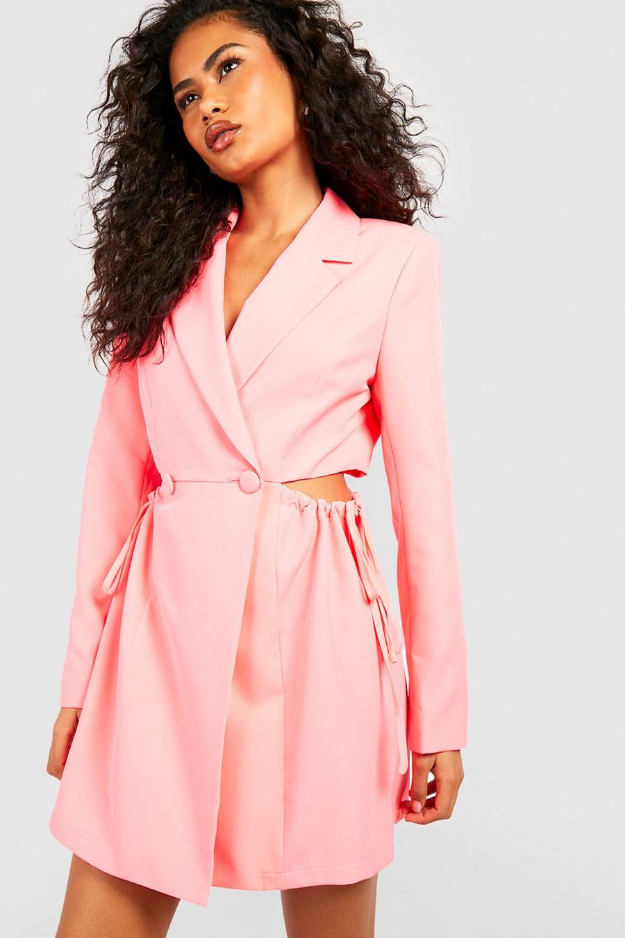 Neon-pink Neon Ruched Tie Side Blazer Dress image number 1