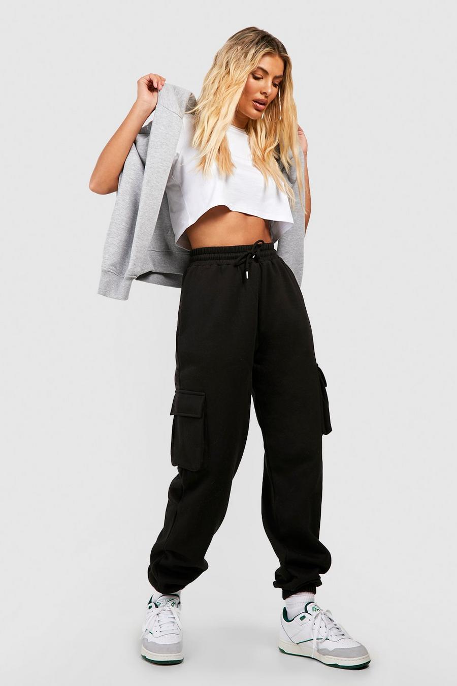 Black Oversized Cargo Pocket Track Pants