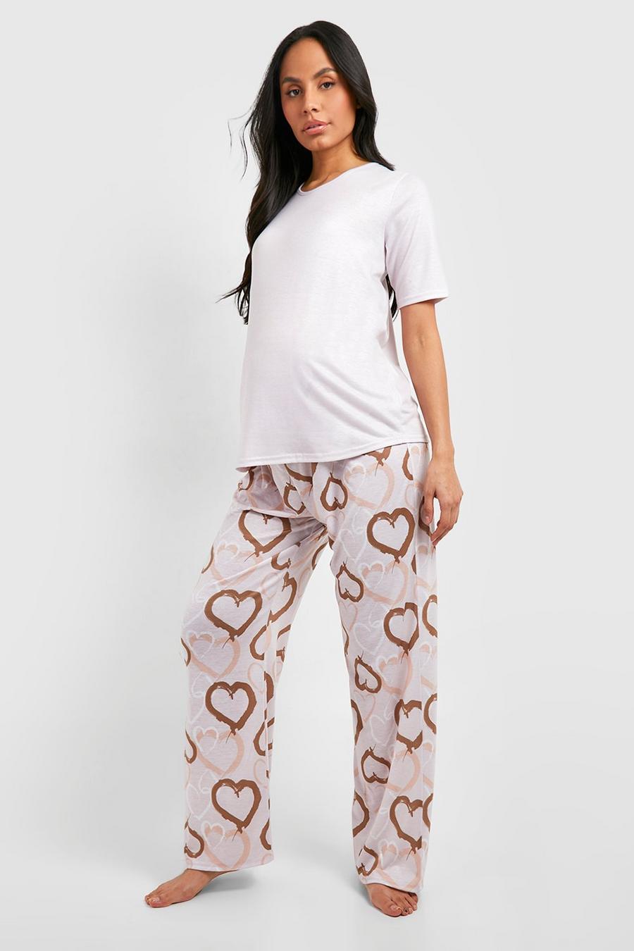 Black Maternity Tonal Heart Pyjama Trouser Set