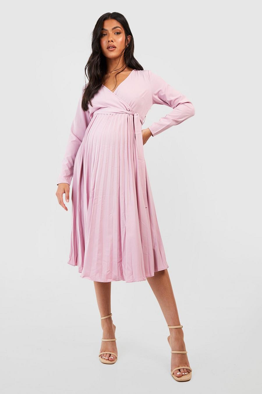 Blush Maternity Occasion Pleated Wrap Midi Dress