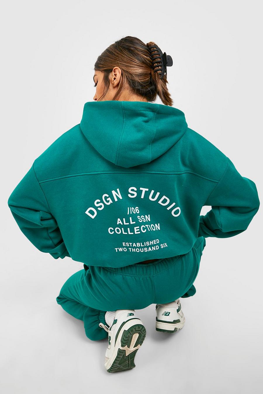 Dark green Dsgn Studio Cropped Zip Through Hooded Tracksuit 