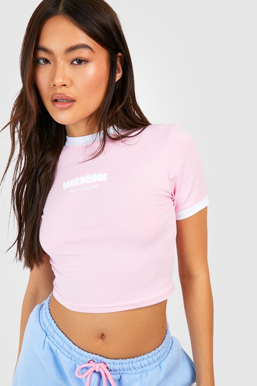 Pink Wardrobe Essentials Cropped Ringer T-shirt